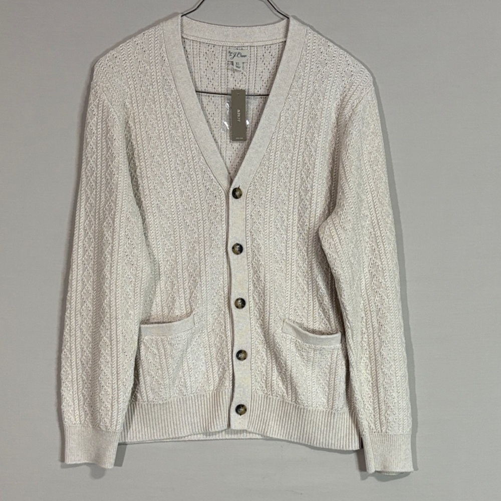 J.Crew Textured 100% Cotton Cardigan Sweater NWT Men’s XL Oatmeal - Picture 2 of 6